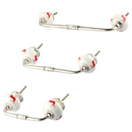 Red Standing Rein Deer Pattern Ceramic Bridge Handle