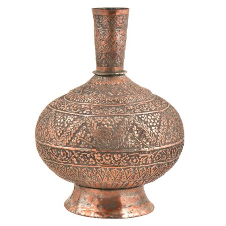 Vintage Copper Repousse Floral Surahi Or Pot