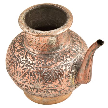 Engraved Leaves Design Engraved Copper Water Pot With A Spout