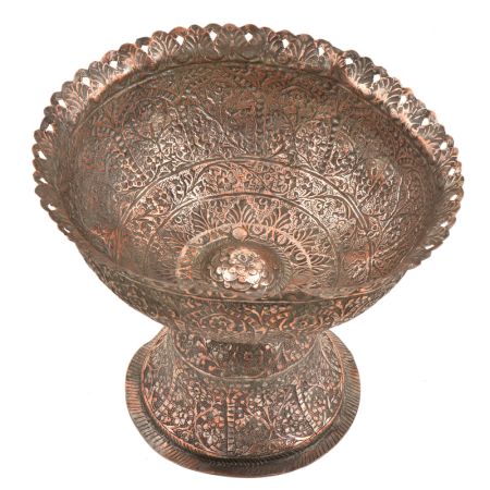 Copper Floral Design Pedestal Candy Or Nuts Bowl Dish