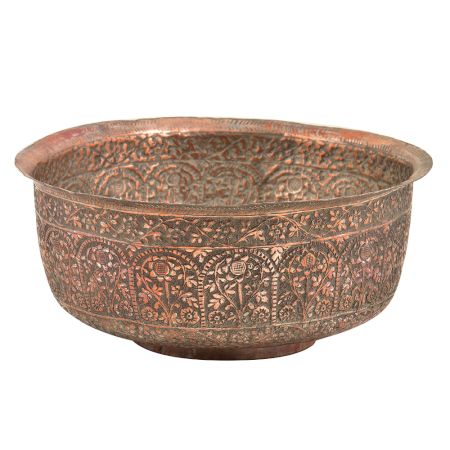 Engraved Floral Design Handmade Copper Bowl