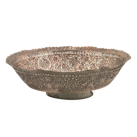 Vintage Hand Forged  And Chiseled Copper Footed Bowl