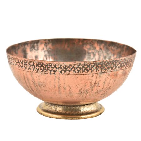 Hand Engraved Cross Pattern On Rim Copper Bowl