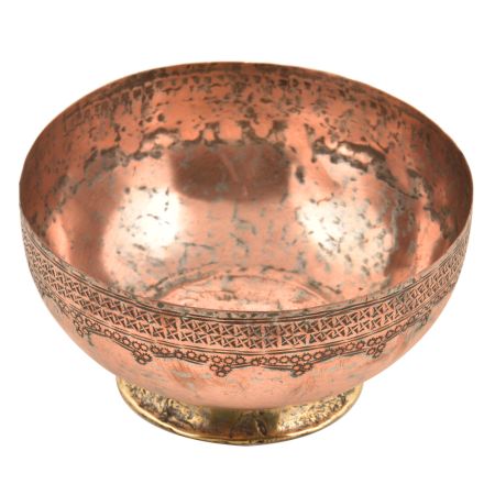 Hand Engraved Cross Pattern on  the Rim Of the Copper Bowl