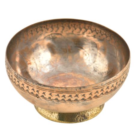 Hand Engraved Stary Pattern On Rim Copper Bowl