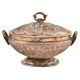 Engraved Floral Design Kashmiri Copper Rice Bowl With Lid And Handles
