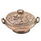 Engraved Leaf Kashmiri Copper Rice Bowl With Lid And Handles
