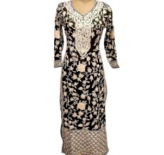 Black Designer Dress Fabric Georgette With Heavy Embroidery