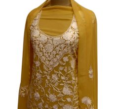 Mustard Floral Dress Fabric  Georgette With Matching Dupata