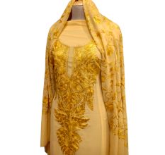 Golden Yellow Delight Floral Dress Fabric Georgette With Matching Dupata