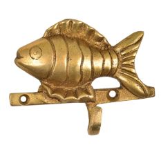 Golden Brass Fish Wall Coat Hook With Patina
