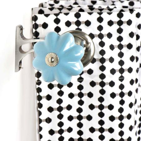 Ceramic Big Flower ShapedÂ  Blue Curtain Rod Finial