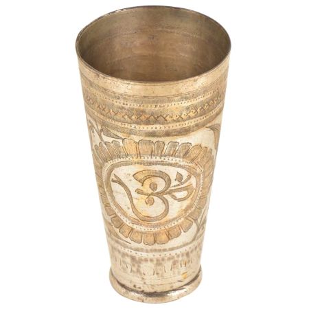 Om Engraved In Sunflower Brass Punjabi Lassi Glass