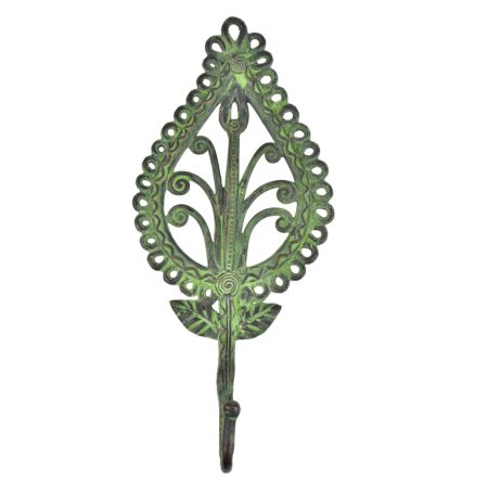 Tribal Brass Parsely Ornate Design Wall Hook With Patina