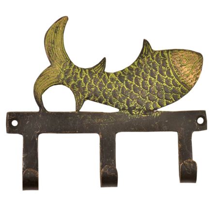 Handmade Brass Fish Three Wall Hooks