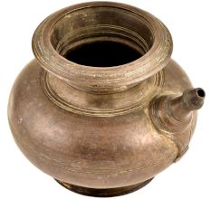 Brass  Bulbous Holy Water Pot With Spout And Patina
