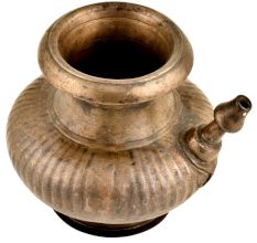 Brass Ribbed Bulbous Hindu Holy Water Pot With Spout