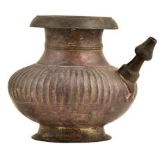 Brass Handmade Ribbed Bulbous Form Holy Water Pot With Spout