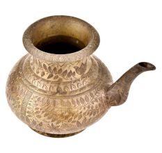 Brass Leafy Engraved Copper Holy Water Pot With A Stout