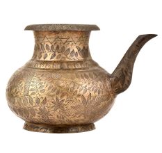 Brass Leafy Engraved Copper Holy Water Pot With A Stout