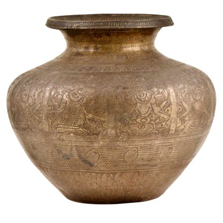 Hindu Ritual Engraved Design With Borders Water Pot