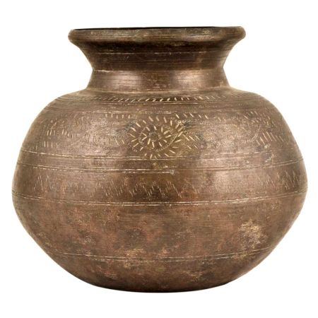Brass Indian Ritual Lota With Pattern Engraving