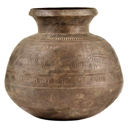 Hand Crafted Brass Water Pot With Tribal Style Engraving