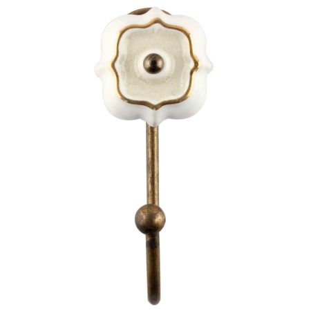 Cream Solid Gold Line Ceramic  Hook In Antique Fitting