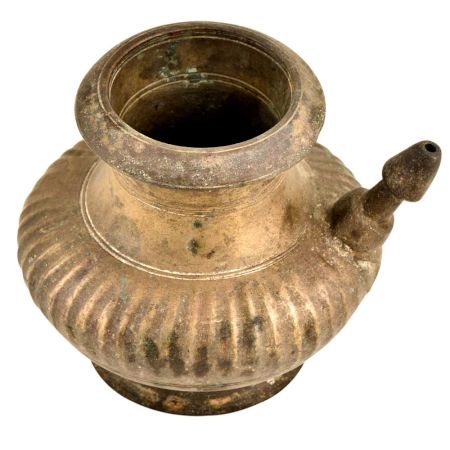 Brass Ribbed Bulbous Form Holy Water Pot With Spout