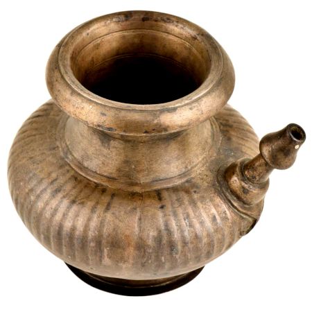 Brass Ribbed Bulbous Hindu Holy Water Pot With Spout