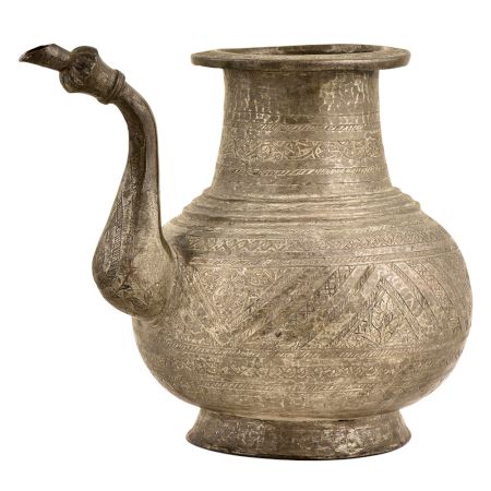 Engraved Floral Design Brass Holy Pot With Carved Spout