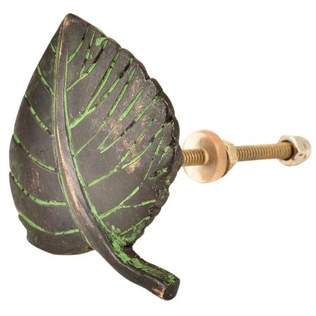 Brass Betal Leaf Shape Drawer Knob With Patina