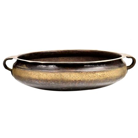 Bronze South Indian Bronze Urli Festival Cooking Vessel With Scroll Handles