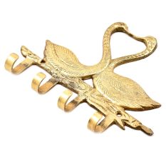 Handmade Two Brass Swan with 4 Hooks Crafted Key Holder