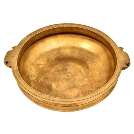 Simple Solid Golden Brass Flower Decoration Urli With Two Handles