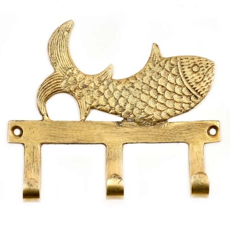 Engraved Brass Nautical Fish Wall Hook Clothes Coat and Hat Holder