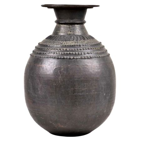 Indian Black Copper Hand Engraved Big Water Pot & Planter
