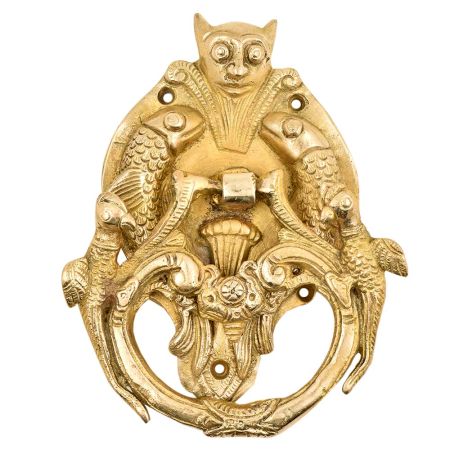 Golden Brass Bat Head Two Fishes With Peacock Statues On The Knocker Ring