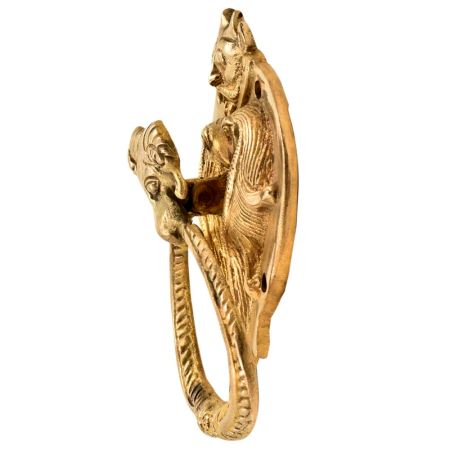 Hand Crated Brass Ram Head Chinese Demon On Top Solid Brass Metal Door Knocker