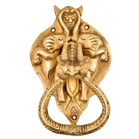 Huge Demon Head Two Elephants Covering Bat Head With Ornate Door Brass Metal Door Knocker Ring