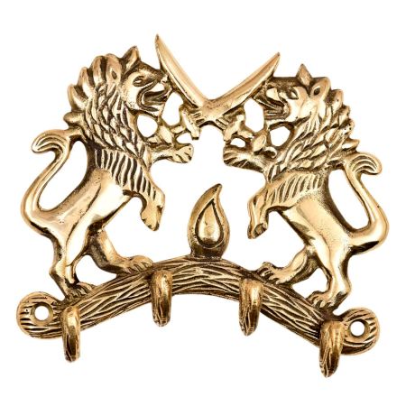 Handmade Two Fighting Lion with Swords Wall Hook Brass Key Holder