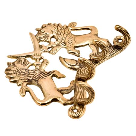 Handmade Two Fighting Lion with Swords Wall Hook Brass Key Holder