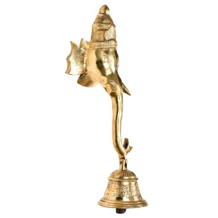 Brass Ganesha Long trunk  Face With Bell Wall Hanging