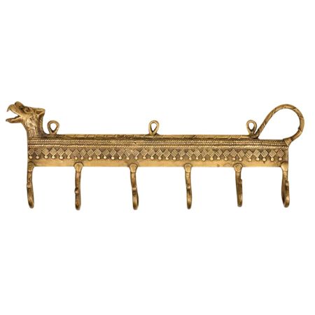 Brass Lion Animal Face Six Hooks Wall Hanger