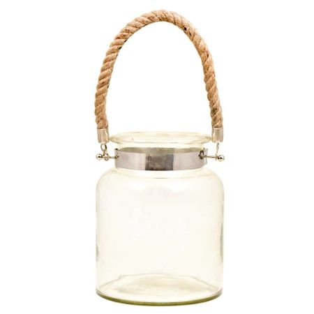 Indian Home Decoration White Glass Hurricane Candle Lantern with Rope Loop for Hanging