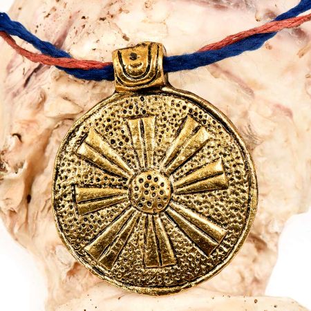 Round Tribal Embossed Big Floral Design Golden Aluminum Pendant Necklace