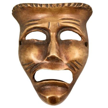 Brass Tragedy Theater Mask Wall HangingÂ With Tiny Expression Lines