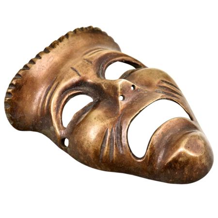 Brass Tragedy Theater Mask Wall HangingÂ With Tiny Expression Lines