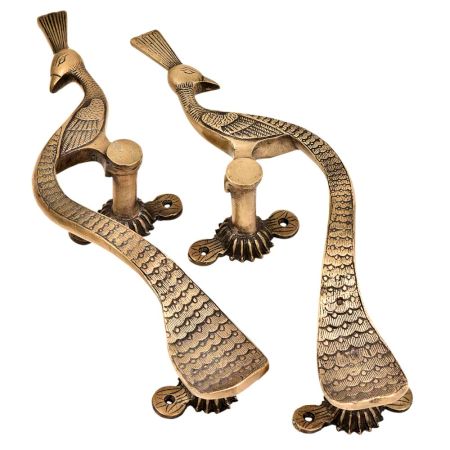 Brass Carved Designer Peacock Main Door Handle