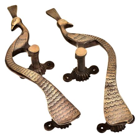 Hand Made Brass Peacock Door Handle Showpiece